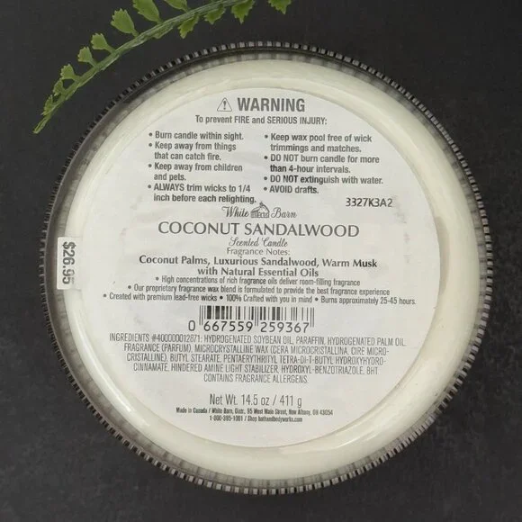 BBW Coconut Sandalwood White Barn Bath & Body Works 3 Wick Candle - Picture 10 of 10
